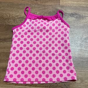 Lands End Girls Tankini Top Pink Polka Dot Size 6 Ruffle Racerback